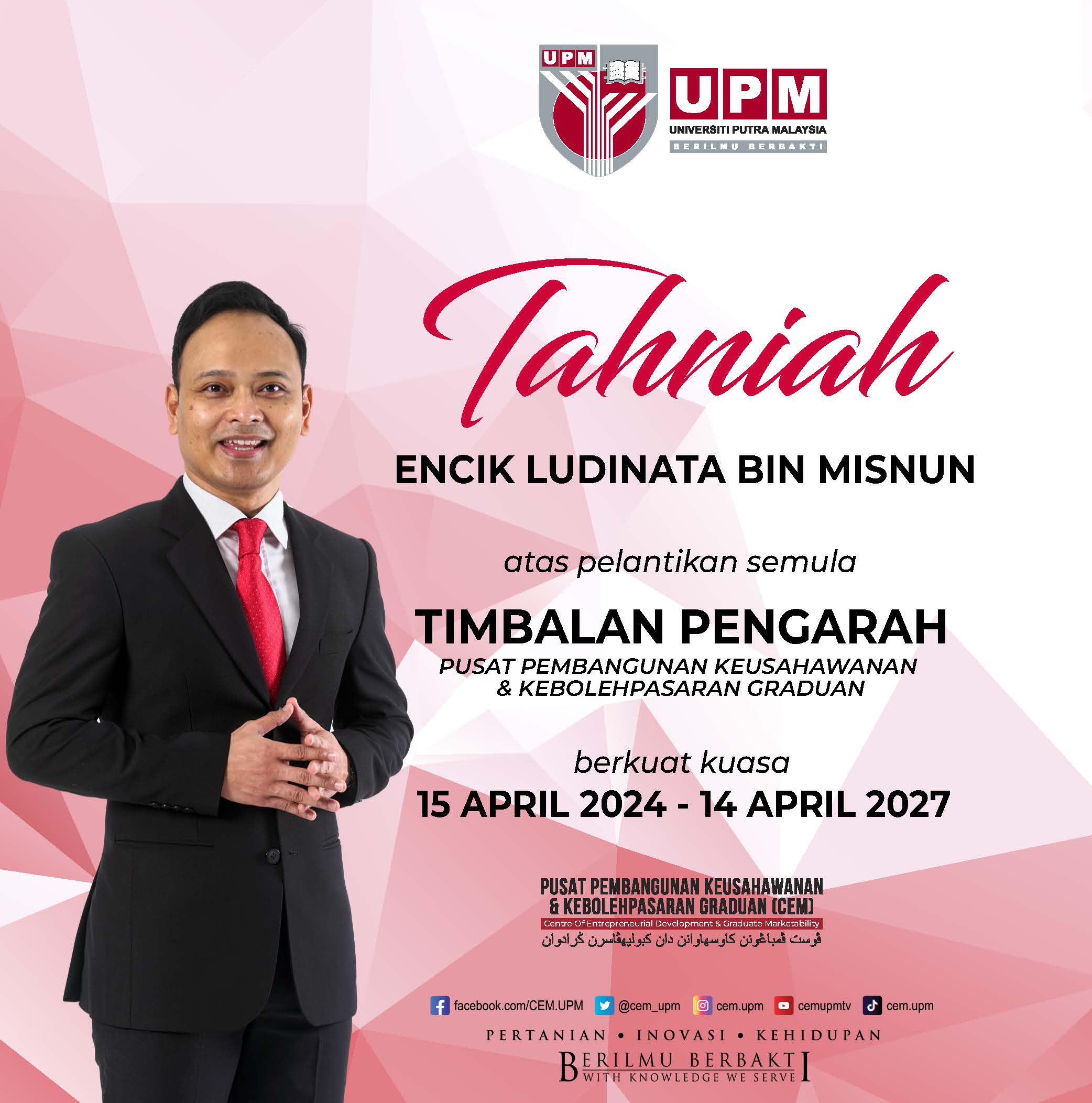 LUDINATA REAPPOINTED AS DEPUTY DIRECTOR OF CEM UPM